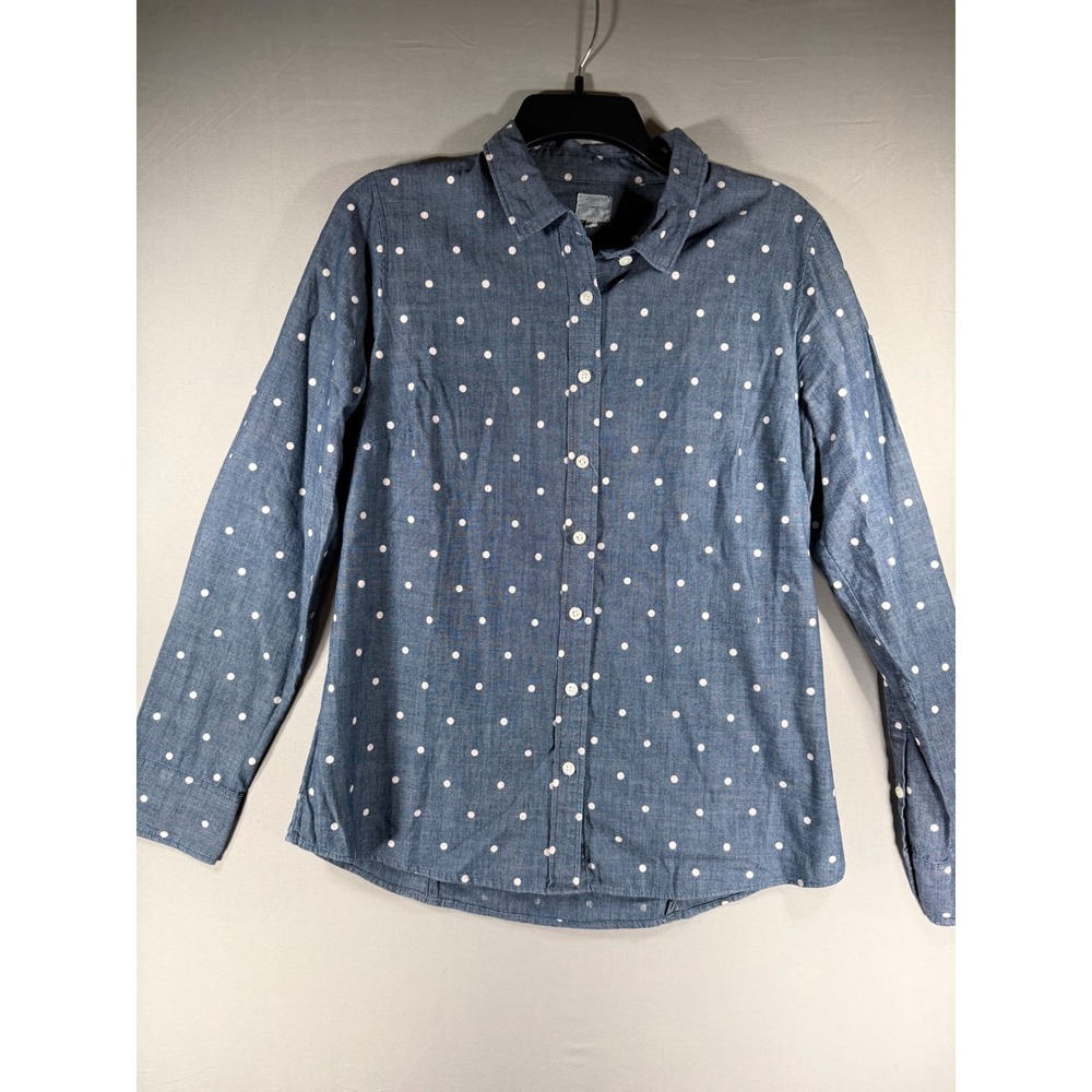 J. Crew Womens Blue Chambray Polka Dot Button Down Cotton Shirt Size M